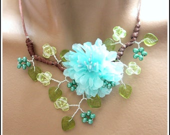 Blue and Green Flower necklace
