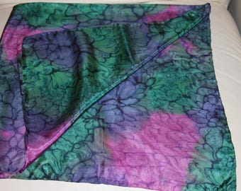 Watered SILK Scarf - Green and Pink -35 x 35"