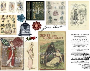 Jane Austen printable Digital Collage Sheet Mixed Media Digital Stamps ClipArt Clip Art Ephemera Pack Jane Austen Quotes
