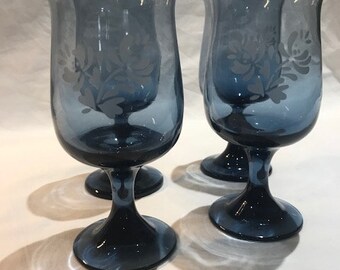 Vintage Pfaltzgraff Cobalt Blue Water Goblets Yorktown Pattern