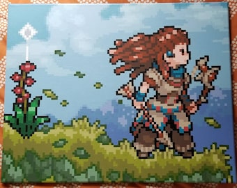 Horizon Zero Dawn Aloy pixel painting 16"x20"