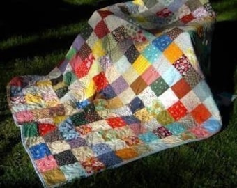 Patchwork Quilt, Classic Americana--Extra Picnic size--85 X 85--made to order, cotton blanket