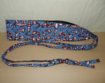 Reversible Obi belt made from African fabric wax cotton, size single flower and triangle pattern
