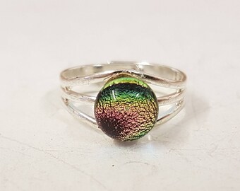 Pink dichroic glass ring