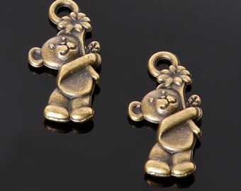 set of 3 Teddy bear with flower charms