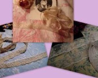 3 small lace old, thin, creations, doll