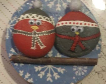 Painted wood/rock owl wall hanging