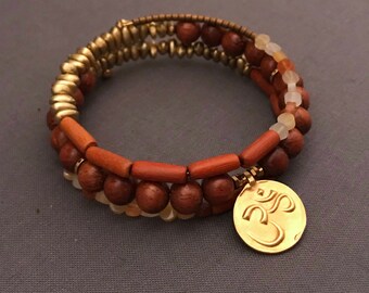 wren - brown and gold om wrap bracelet