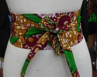 Reversible Obi Belt in African Wax Block Cotton and Dashiki Print