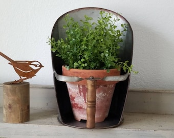 Galvanized Grain Scoop with Faux Plant and clay pot Planter Hand Scoop Farmhouse