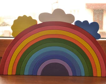 Large Stacking RAINBOW - Waldorf Wooden Puzzle - Regenbogen - hölzerner Regenbogen - Arcoiris - Arcobaleno - Rainbow stacker - Big rainbow