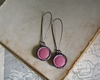 Pink Glass Button Earrings Repurposed Jewelry