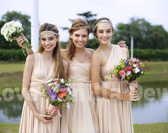 Bridesmaid Dress Infinity Dress Champagne Knee Length Wrap Convertible Dress Wedding Dress