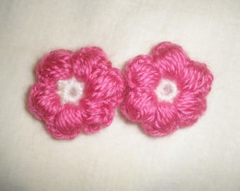 Set of four puffy crochet flowers