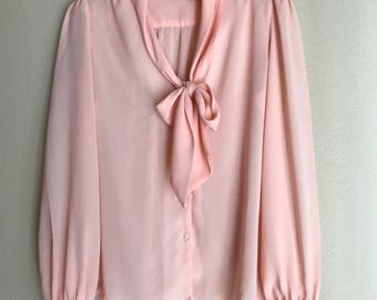 1980s Pink Ascot Blouse MD