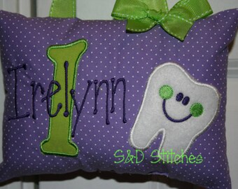 Tooth Fairy Pillow For Girls Personalized Polka Dot Purple Tooth Chart