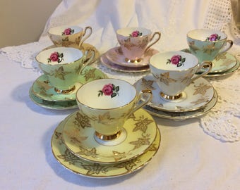 Beautiful Delphine Sutherland 18piece Harlequin Floral Teaset 1950s
