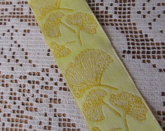 Wholesale Lot 19 Yards Ginkgo Leaf Reversible Trim Jacquard Ribbon 1 Inch Wide Yellow INT-D