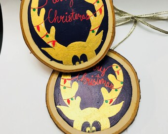 Hand Painted Wood Slice Ornament, Reindeer, Christmas Ornament