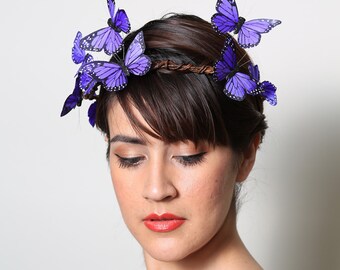 Purple Butterfly Crown - wedding, bride, fantasy, woodland