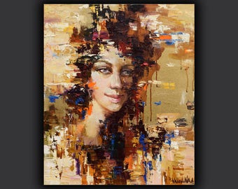 Woman portrait painting Original oil and acrylic painting on