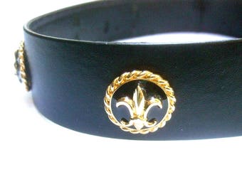ST JOHN Stylish Black Leather Gilt Medallion Belt