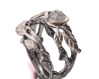 Twig and Leaf Engagement Ring, 18K White Gold Rough Diamond ring, Unique Engagement ring, rough diamond ring, raw diamond ring, 8