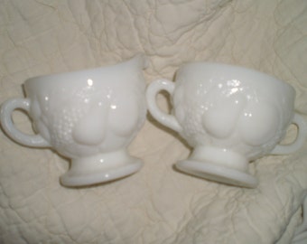Vintage Milk Glass Creamer & Sugar Set