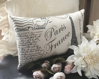 Paris France French script pillow, french home decor