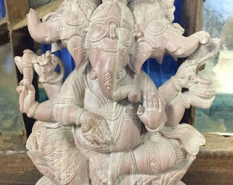 Vintage Handcarved Lord Ganesha Stone Statue Sculpture Yoga Room Decor Art