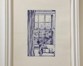 Original art - ink on paper drawing - "Window Seat"