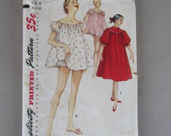 Simplicity #1102 Pattern for Misses Nightgown, Shortie Nightgown and Panties Size 12 Uncut