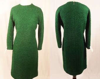 1960's Green Shift Dress/Retro Textured Dress/60's Shift Dress