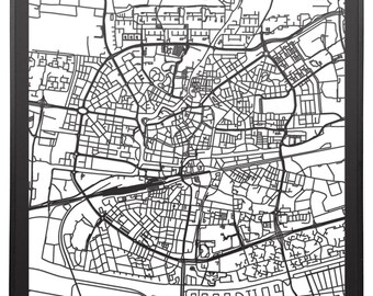 Citymap Leeuwarden Netherlands - 60 cm x60 cm - lasercut - Black MDF wood - frame included