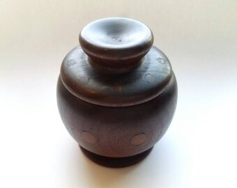 Vintage Handmade Hand Carved Wood Round Trinket Box, Jewelry Box, Ring Box, Home Decor