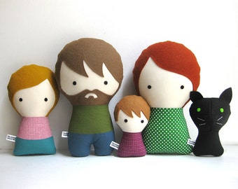 Handmade Personalized Family with Dog. Plush doll. Custom your own family. Customize.