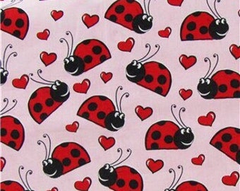 Happy Ladybugs on Pink Fabric - - 100% Cotton Quilting Apparel Crafts Home decor