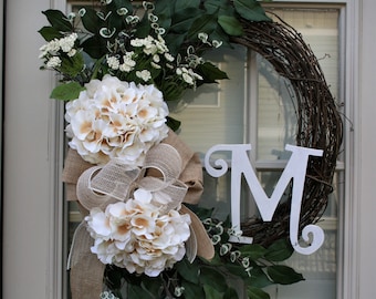 Hydrangea Wreath Cream Hydrangea Wreath Front Door Floral Wreath Summer Wreath All season Wreath