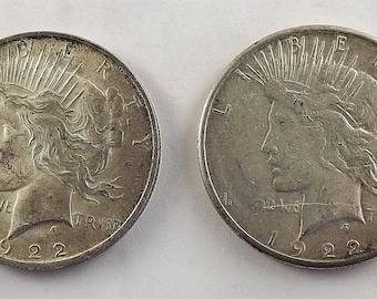1922 Silver Dollar Coin, Vintage 1922 s Silver Peace One Dollar, Collectible Coin, Lot of Coins, Coin Set, Philadelphia San Francisco Mint