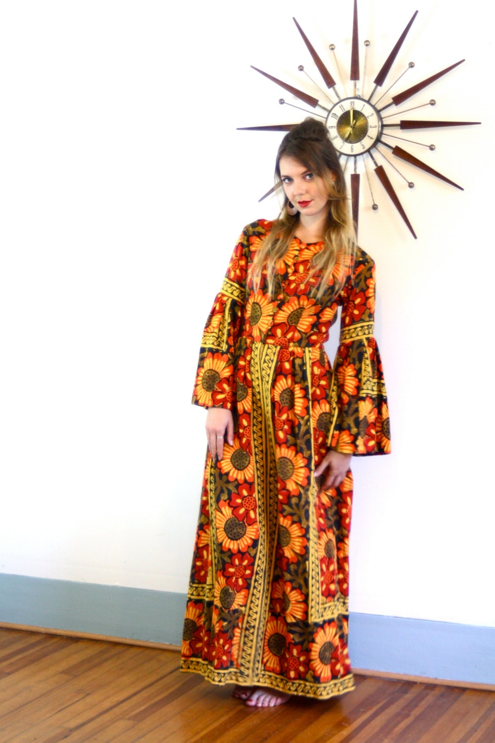 Long Indian dress, 70s Maxi dress, Vintage 70s caftan, Boho Indian