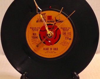 Recycled NEIL YOUNG 7" Record • Song: Heart Of Gold • Record Clock
