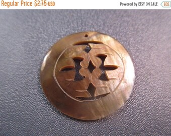 ON SALE 20% OFF Black Lip Shell Mother Of Pearl Carved Coin Pendant 1pc