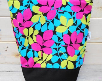 Insulated Lunch Bag - Turquoise, Green, Pink Leaf Print
