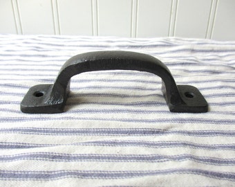Black Cast iron handle pull 5 inch black finish screw on Square end for projects or home decor Industrial rustic farmhouse