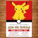 Pokemon Pikachu Invitation - Pokemon Pikachu Invite -- Pokemon Pikachu Birthday - Pokemon Pikachu Party Favors