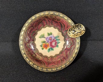 Petite and pretty! Vintage needlepoint cross stitch embroidered ashtray