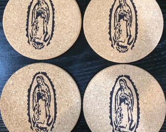 Cork coasters Virgin of Guadalupe- set of 4
