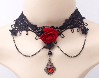 Very fashionable this lace necklace Pearl and pink fabric