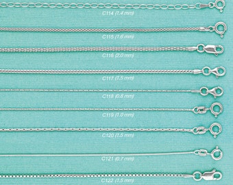 B) 925 Solid Sterling Silver Chain Necklaces-Pendant Chains-Italian Solid Sterling Silver Chains-Polished-