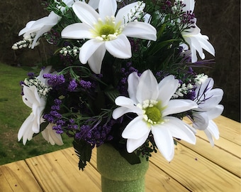 Cemetery Vase Flowers, Memorial Flowers, Grave Decoration for Headstone Vases, Side Vase Flowers for Grave